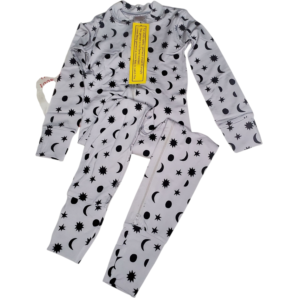 NWT Hanna Andersson Layette Tencel Print Sleeper Stars And Moon Tonal On Grey 3T